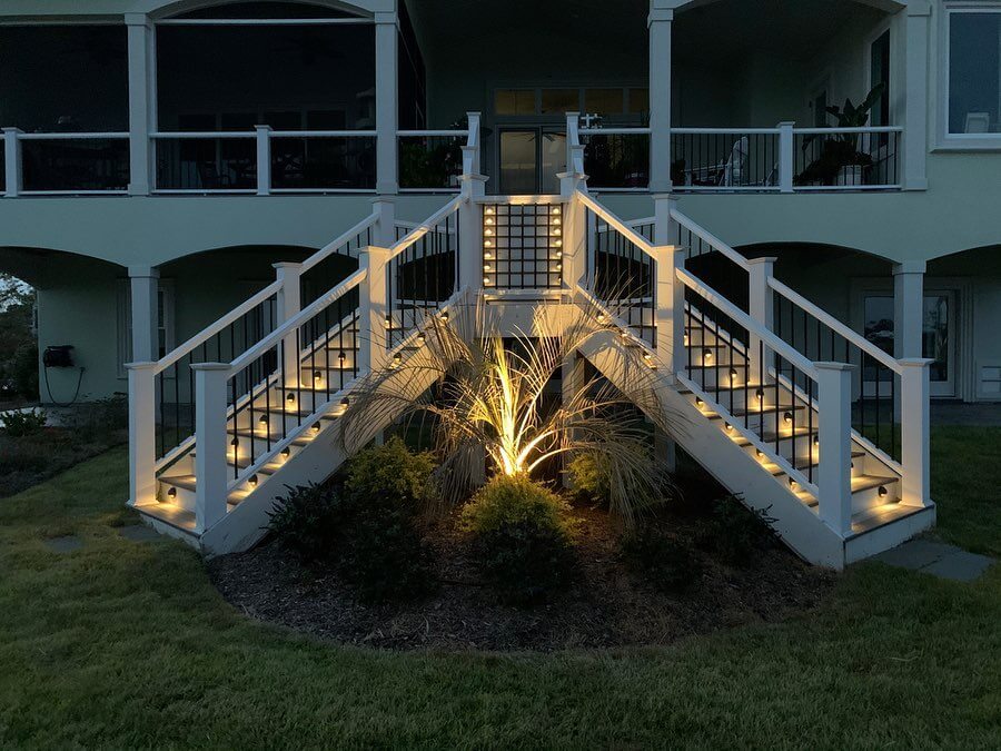stairs with outdoor lighting